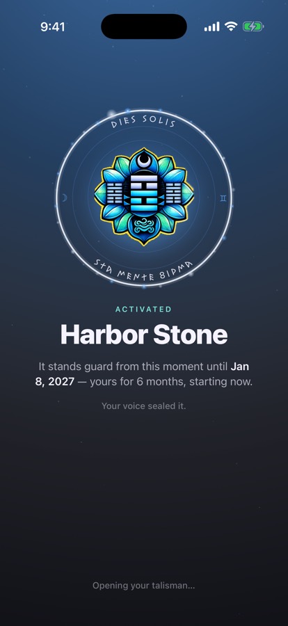 Activated — 'Your voice sealed it.' Harbor Stone now stands guard for its full six-month term.