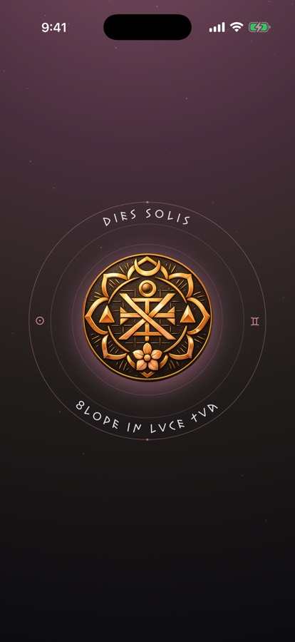 Golden Bloom self-worth talisman — a golden mandala coin on plum, ringed with 'Flore in luce tua': bloom in your own light.