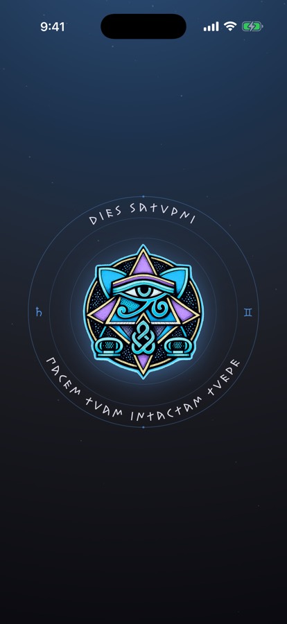 A protective ward — a blue Eye seal on a night sky, ringed with 'Pacem tuam intactam tuere': guard your peace, unbroken.